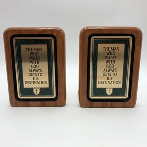 Vintage Dicksons The Man Who Walks With God Set Of Two Bookends 7" x5" Wood